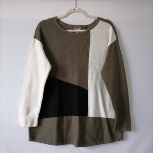 NWT Chico's Womens Color Block Boat Neck Grape Leaf Pullover Sweater Size 2 US L